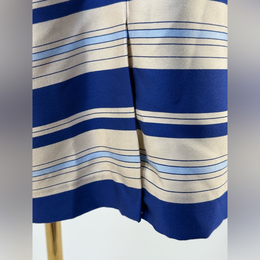 Banana Republic One Shoulder Striped Blue/Ivory With Bow Knee Length Dress SZ 16 - Picture 10 of 16